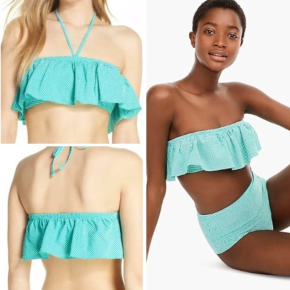 J. Crew Other - ❤️ LAST DAY NWT J. Crew Ruffle Bandeau Bikini Top in Tiny Gingham Print
